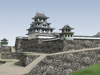 Historic Castle With Multi Story Tower Gray Roof Traditional Design And Stone Walls 3d model