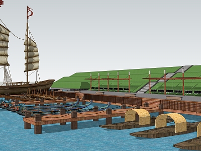 New Chinese-style Wharf Dragon Boat Cruise Tour Reception Wharf Wupeng Boat Flower Boat Cargo Tour 3d model