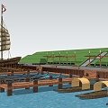 New Chinese-style Wharf Dragon Boat Cruise Tour Reception Wharf Wupeng Boat Flower Boat Cargo Tour 3d model