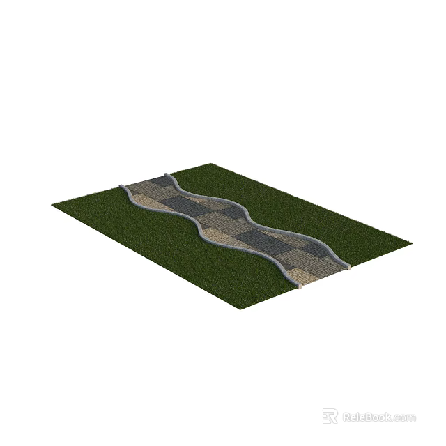 Outdoor Winding Paved Pathway Through Green Grass With Patterned Stones 3d model