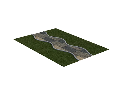Outdoor Winding Paved Pathway Through Green Grass With Patterned Stones 3d model
