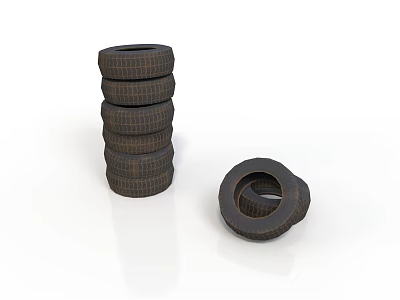 Stacked Car Tires and Single Tire Display on White Background 3d model