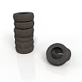 Stacked Car Tires and Single Tire Display on White Background