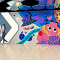 Colorful Art Mural Decorated Public Space With Archway And People Activities
