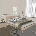Bedroom Interior With Light Wood Bed Bedside Art Table Lamp Vase Blinds Rug And Books