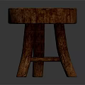 Rustic Wooden Stool With Round Textured Top And Three Sturdy Legs 3d model