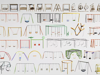 Colorful Sports Equipment Collection Featuring Swings Climbing Frames Slides And Goal Posts 3d model