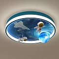 Space Themed Ceiling Light With Astronauts Rocket Earth And Blue Wave Design 3d model