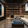 Modern KTV Room Interior Design With Starry Ceiling Large Screen Sofa And Coffee Table 3d model