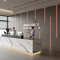 Modern Reception Desk with Marble Countertop and Vertical Light Stripes in Office Space
