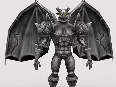Mythical Demon Character In Metallic Armor With Horns And Large Wings 3d model