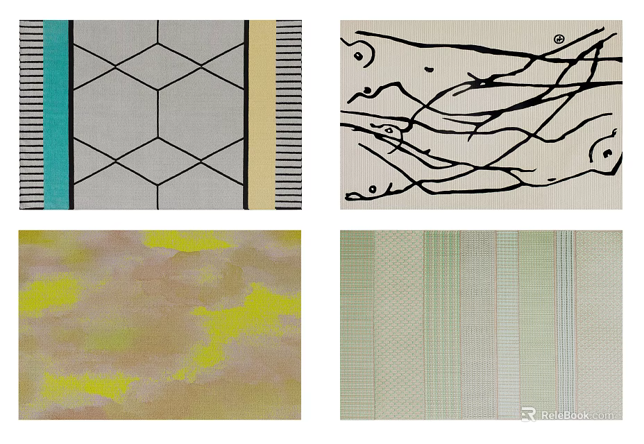 Square Rug With Geometric Patterns Abstract Lines Colorful Gradient And Striped Texture 3d model