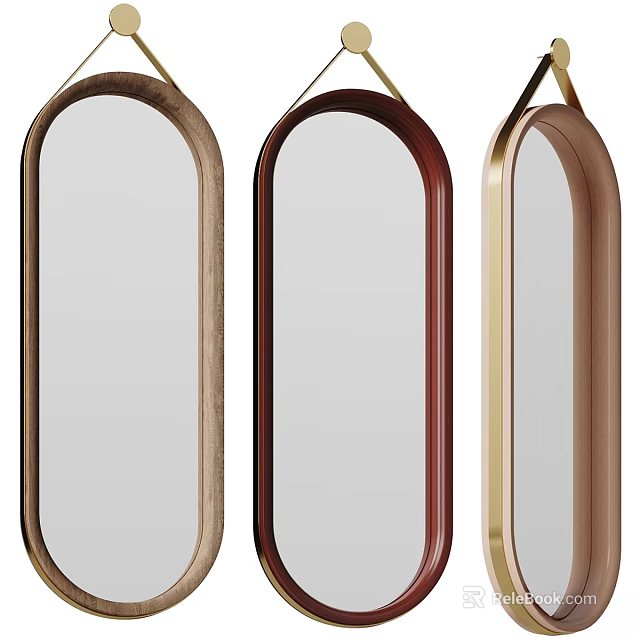 Three Modern Wall Mirrors With Brown Red And Gold Frames For Interior Decor 3d model