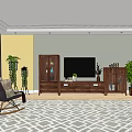 Modern Wooden TV Cabinet With Glass Door Storage And Decorative Items