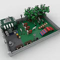 Building Blocks Garden Scene With Green White Striped Hut Trees Fence And Mini Figures