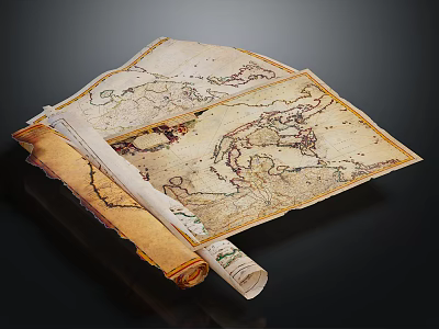 Vintage Ancient Scroll Map With Historical Design And Detailed Old World Illustrations 3d model