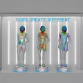 Cooks Mannequins Display Different Apparel In Modern Showcase With Lighting
