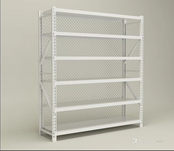 White Metal Storage Shelf With Multi Layer Grid Back And Heavy Duty Industrial Design 3d model 