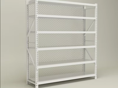 White Metal Storage Shelf With Multi Layer Grid Back And Heavy Duty Industrial Design 3d model