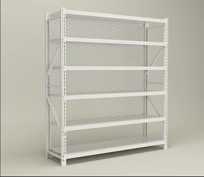 White Metal Storage Shelf With Multi Layer Grid Back And Heavy Duty Industrial Design 3d model