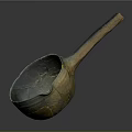 Vintage Metal Ladle With Wooden Handle And Worn Surface Texture