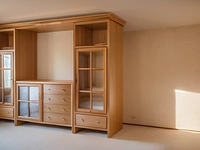 Wooden Sideboard With Glass Doors Drawers And Natural Light In Room 3d model