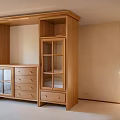 Wooden Sideboard With Glass Doors Drawers And Natural Light In Room