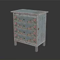 Vintage Distressed Wooden Chest of Drawers With Pink Floral Patterns And Light Blue Finish