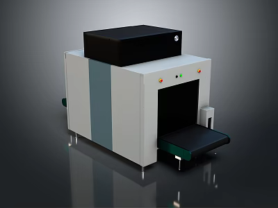 Security Inspection Scanner With White Gray Body Black Top Section And Conveyor Belt Indicator Lights 3d model