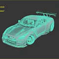Modified White Nissan GT-R Sports Car With Blue Hood Rear Spoiler Gold Wheels And Body Kit