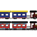 Colorful Vintage Style Toy Train With Red Blue Yellow Carriages And Multiple Sections