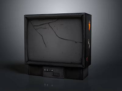 Old Black Electronic TV With Cracked Screen And Retro Design 3d model