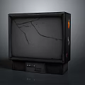 Old Black Electronic TV With Cracked Screen And Retro Design