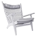 Natural Style Wooden Frame Leisure Chair With Woven Rope Design And White Cushion