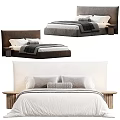 Modern Double Bed with Gray and White Bedding Pillows and Wooden Nightstand