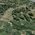 3D Terrain Model of Mountainous Landscape With Green Vegetation Road Networks and Rural Settlements