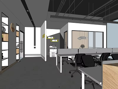 Modern Public Office Space With Open Layout Desks Partitions And Lighting Fixtures 3d model