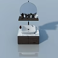 Bathroom Vanity With Double Hinged Doors And Marble Countertop Mirror