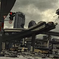 Cartoon Post Apocalyptic Urban Scene Featuring Broken Viaducts Collapsed Buildings Abandoned Vehicles And Dark Sky