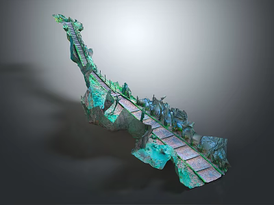 Modern Artistic Staircase Featuring Green Sculptural Structure And Colored Textured Steps 3d model