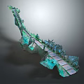 Modern Artistic Staircase Featuring Green Sculptural Structure And Colored Textured Steps 3d model