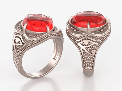 Elegant Silver Rings With Red Gemstone And Intricate Engraved Patterns Design 3d model