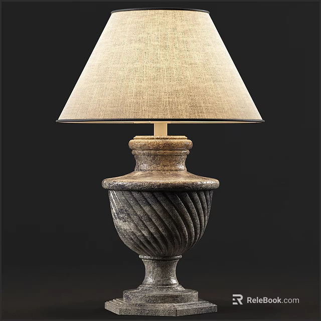 Vintage Table Lamp With Linen Shade And Twisted Dark Base For Home Decor 3d model 