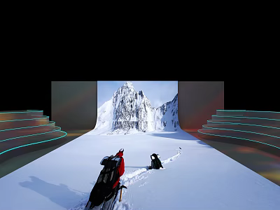 Snowy Mountain Landscape With Two People On Snowy Ground And Illuminated Steps 3d model