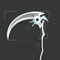 Silver Curved Blade Scythe Weapon With Wooden Handle And Metal Accents