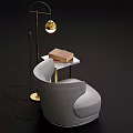 Light Gray Leather Single Sofa With Gold Floor Lamp And Side Table Books 3d model