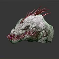 Mythical Dragon Head Character With Purple Spikes Cracked Surface And Pink Glowing Parts