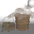 Woven Storage Baskets in Different Sizes with Pampas Grass for Home Decor 3d model