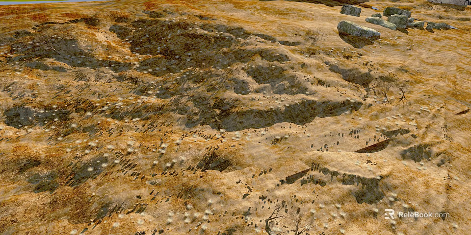 Aerial Planning Of Undulating Terrain With Zoned Layout And Natural Features 3d model 