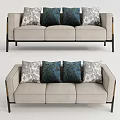 New Chinese-style Three-person Sofa Multi-person Sofa Casual Sofa Long Sofa Pillow 3d model